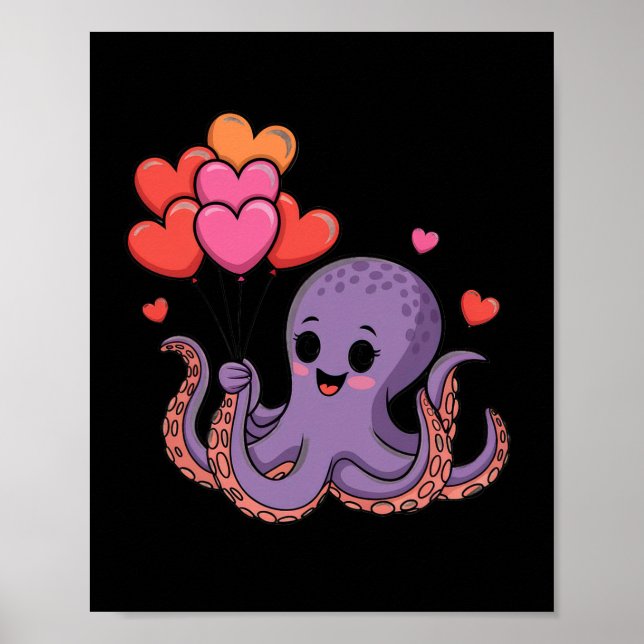 Affiche Pieuvre avec des cœurs Lloons pour la Saint-Valent (Devant)