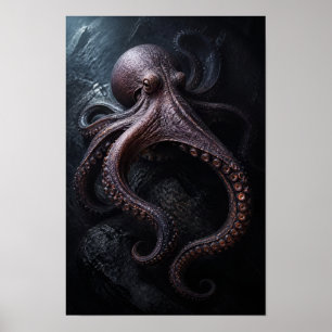 Affiche Pieuvre Parmi les Roches Océaniques Sombres Faune