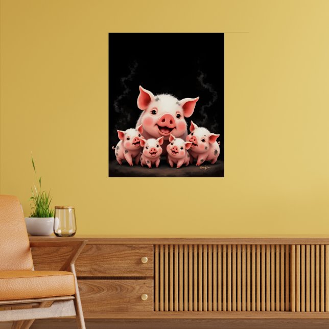 Affiche Pig Artwork – Mother Pig & Piglets (Salon 2)