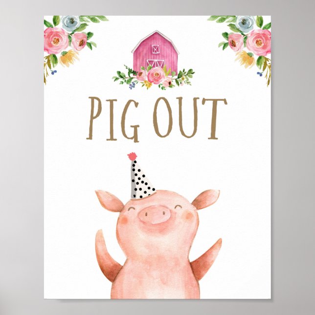 Affiche Pig Out Farm Animaux Buffet Girl Anniversaire rose (Devant)