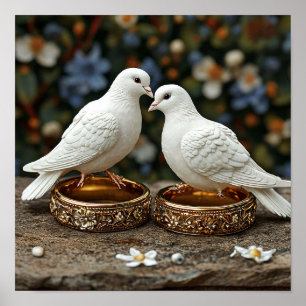 Affiche Pigeons de mariage Élégante Nature Art 🕊️🌸💍✨