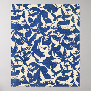 Affiche Pigeons en blanc et bleu
