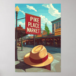 Affiche Pike Place Market Seattle USA Vintage voyage