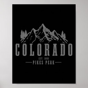 Affiche Pikes Peak Colorado Établ. 1806 Montagnes Vintage