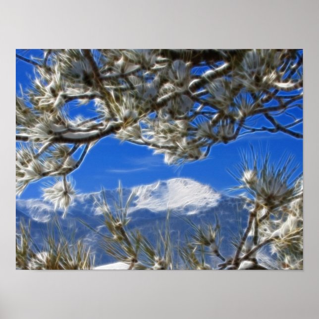 Affiche Pikes Peak Winter Snow Covered Fractal Art (Devant)