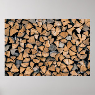 Affiche Pile de bois de chauffage brun