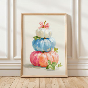 Affiche Pile de citrouilles pastel fantaisistes d'automne