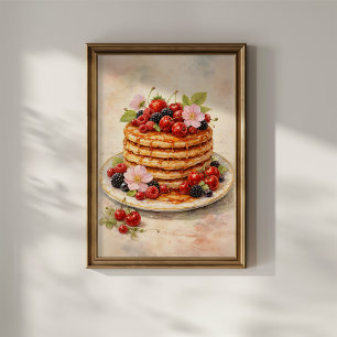 Affiche Pile de crêpes aux baies vintage