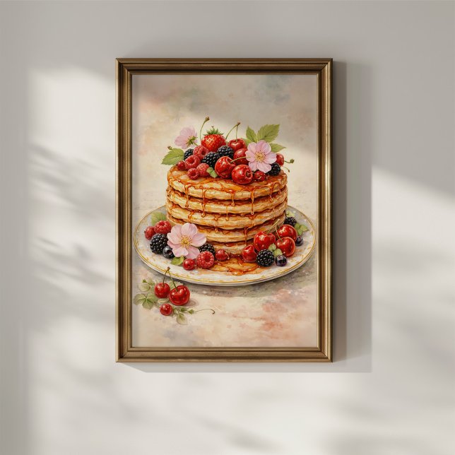 Affiche Pile de crêpes aux baies vintage (Créateur téléchargé)