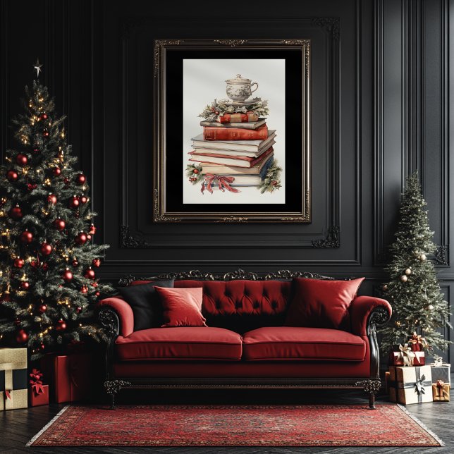Affiche Pile de livre de Noël Aquarelle Style Art (Créateur téléchargé)