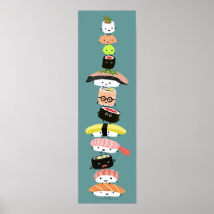 Affiche Pile de sushi mignonne - Tour des amis de sushi Ka