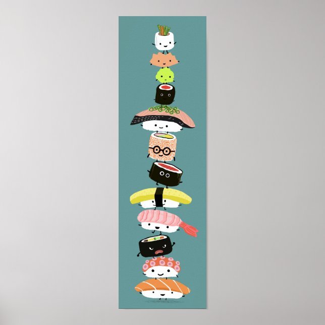 Affiche Pile de sushi mignonne - Tour des amis de sushi Ka (Devant)