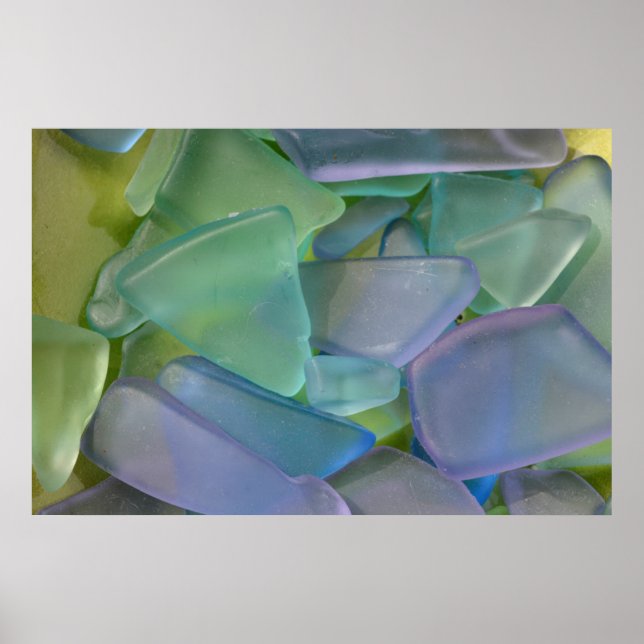 Affiche Pile de verre de plage bleu, Alaska (Devant)