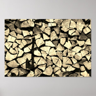 Affiche pile of stacked firewood prepared for fireplace .