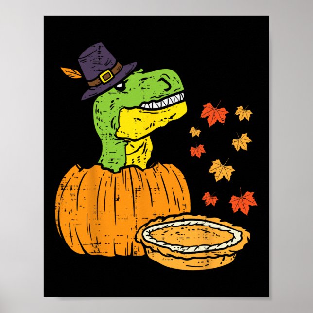 Affiche Pilgrim Trex Dinosaur Citrouille Pie Thanksgiving  (Devant)