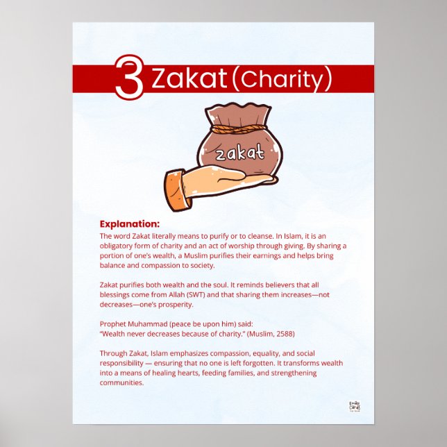 Affiche Piliers de l'Islam - Zakat (Charité) Rouge (Devant)