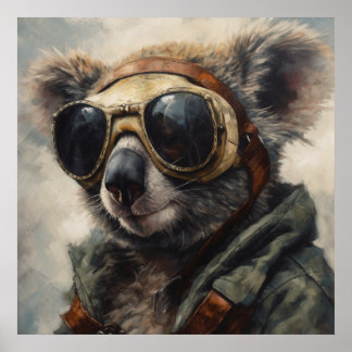 Affiche Pilote Australien Koala Aviateur Art Aquarelle Rét