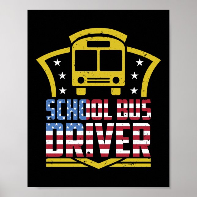 Affiche Pilote de bus scolaire patriotique drapeau américa (Devant)