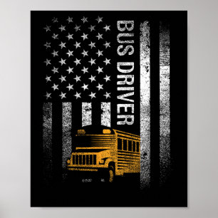 Affiche Pilote de bus Usa American Flag Funny Bus Driver C
