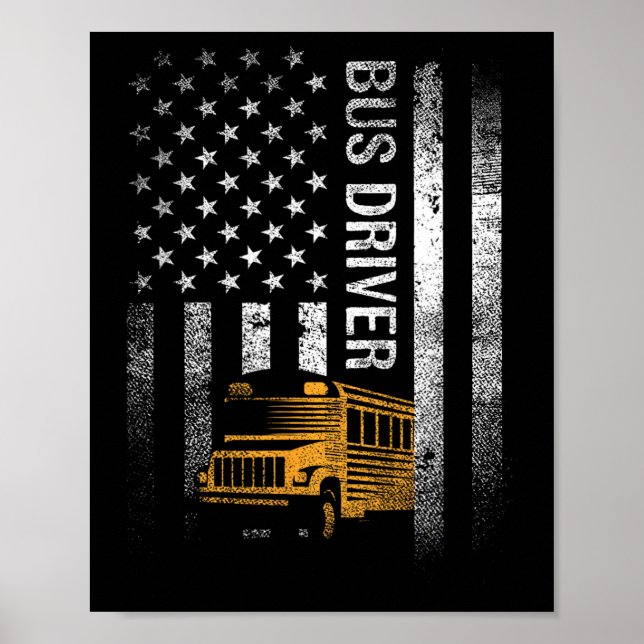 Affiche Pilote de bus Usa American Flag Funny Bus Driver C (Devant)