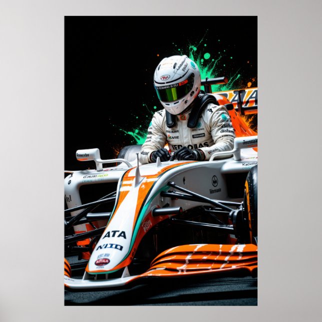 Affiche Pilote de Formule Un au volant d'une voiture prête (Devant)