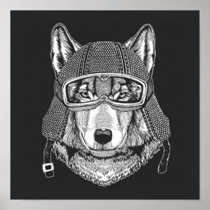 Affiche Pilote de motocyclette Wolf Dog