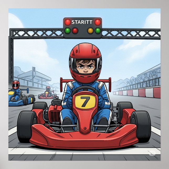 Affiche Pilote Go-Kart déterminé (Devant)
