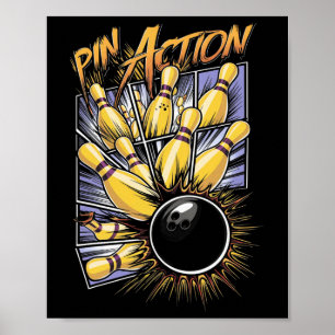 Affiche Pin Action Strike Et Spare Bowling Alley Sports F