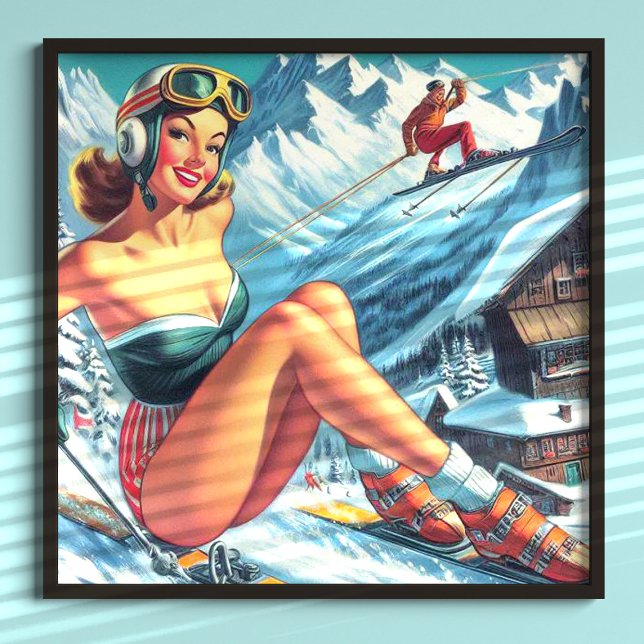 Affiche Pin de ski vintage vers le haut (Créateur téléchargé)