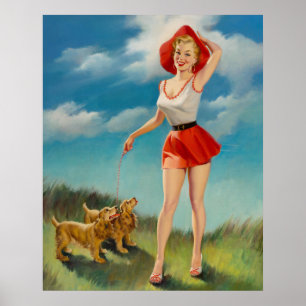 Affiche Pin-up avec de mignons chiots