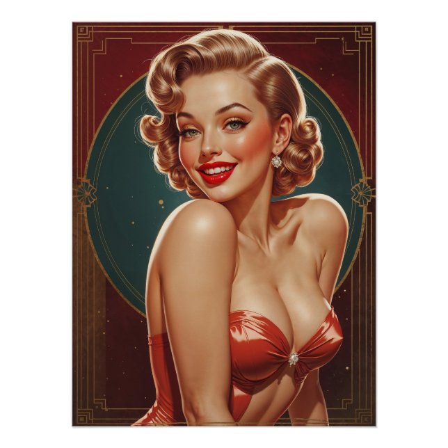 Affiche Pin-up Blonde Inspirée Art Déco (Devant)