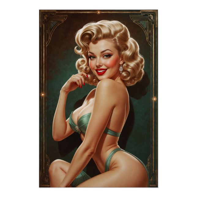 Affiche Pin-up Blonde Inspirée Art Déco (Devant)