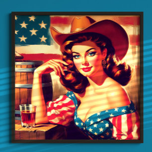 Affiche Pin-Up Cowgirl Américaine Rétro