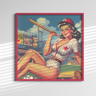 Affiche Pin-up de baseball vintage