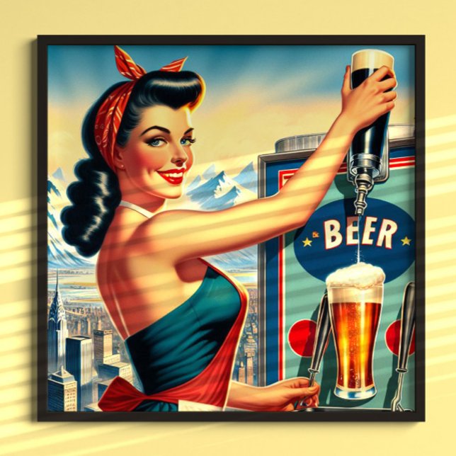 Affiche Pin-up de bière rétro (Créateur téléchargé)