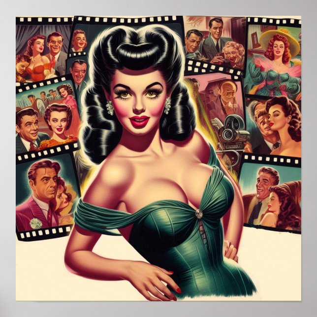 Affiche Pin-up de cinéma vintage glamour (Devant)