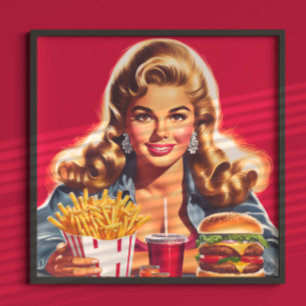 Affiche Pin-up de fast-food vintage