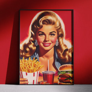 Affiche Pin-up de fast-food vintage