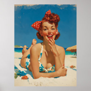 Affiche Pin-Up de la Plage Rétro