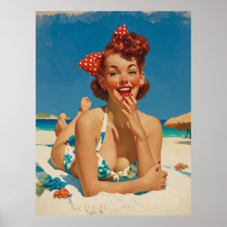 Affiche Pin-Up de la Plage Rétro