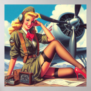 Affiche Pin-up de l'avion vintage