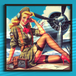 Affiche Pin-up de l'avion vintage