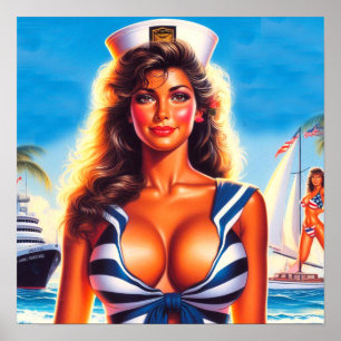 Affiche Pin-up de marin des années 80