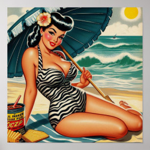 Affiche Pin-up de plage estivale chaude