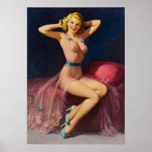 Affiche Pin-up en rose jolie femme art