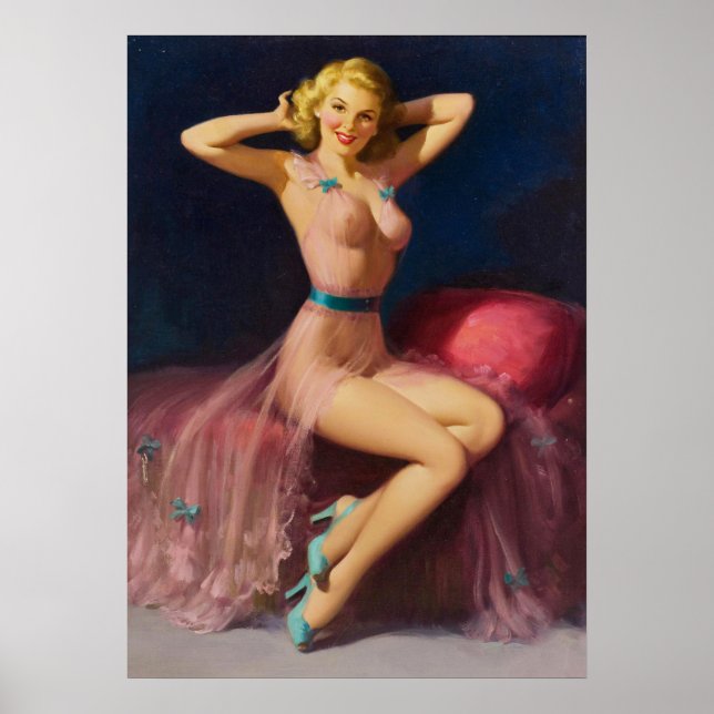 Affiche Pin-up en rose jolie femme art (Devant)