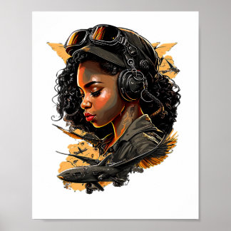 Affiche Pin Up Girl Black Woman Bomber Pilot Aviation