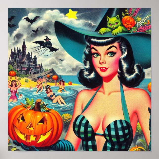 Affiche Pin-up Halloween vintage (Devant)