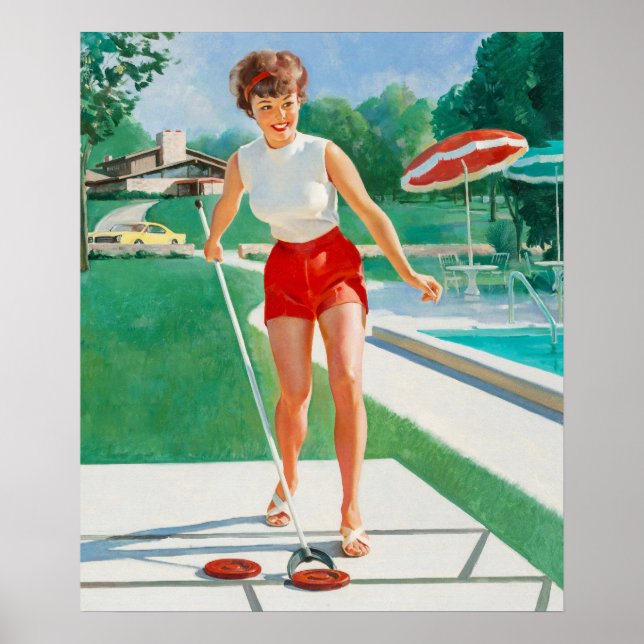 Affiche Pin-up Jouer Shuffleboar Art (Devant)