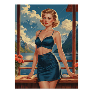 Affiche Pin-Up Norvégienne au Cœur des Fjords